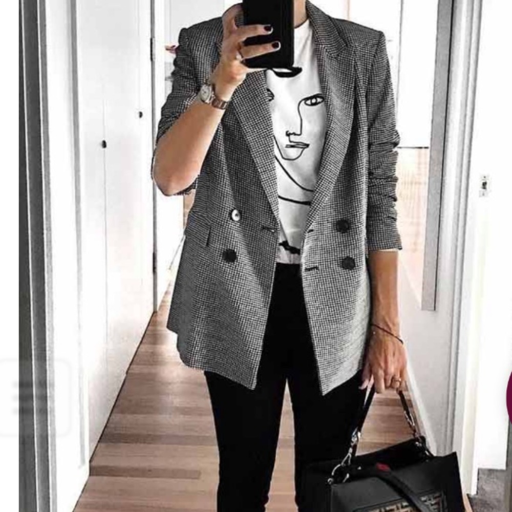 H&M| Double-breasted houndstooth blazer - sz 38